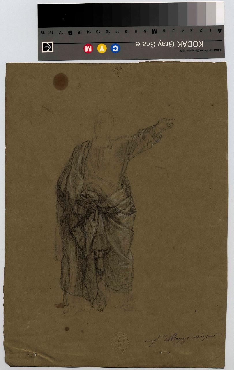 Figura virile panneggiata alla romana, figura maschile alla romana (disegno) di Hayez, Francesco (metà sec. XIX)