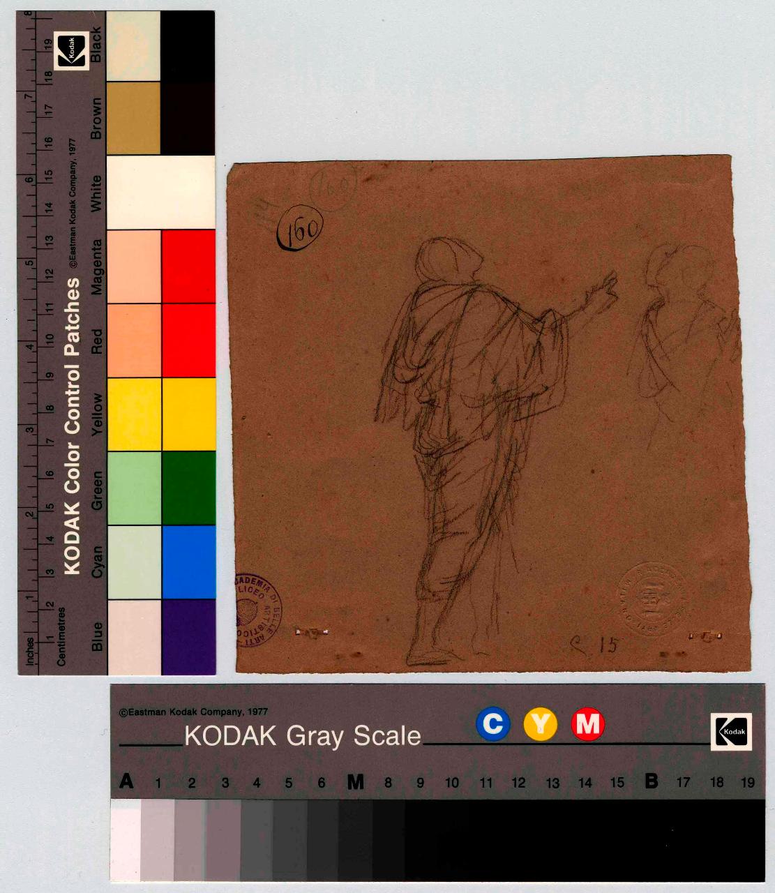 Schizzo di figura panneggiata/ Studio di piede e figura, figura panneggiata | piede, figura maschile (disegno) di Hayez, Francesco (metà sec. XIX)