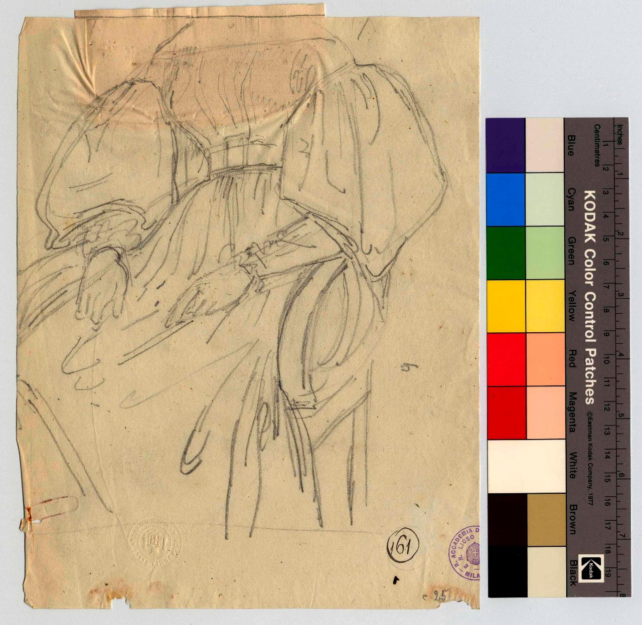 Studio di figura seduta, figura femminile seduta (disegno) di Hayez, Francesco (metà sec. XIX)