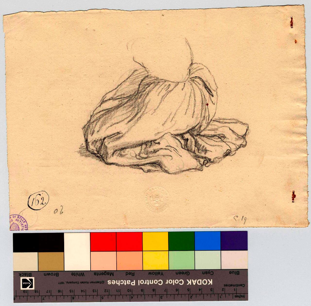 Studio di donna orante inginocchiata, figura femminile inginocchiata (disegno) di Hayez, Francesco (metà sec. XIX)