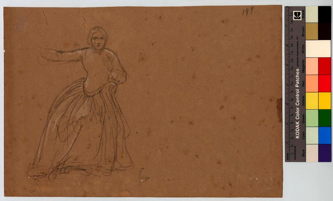 Donna all'impiedi con braccio disteso, figura femminile (disegno) di Hayez, Francesco (metà sec. XIX)