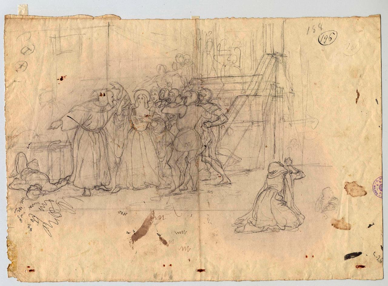 Schizzo per quadro storico, scena storica con figure (disegno) di Hayez, Francesco (metà sec. XIX)