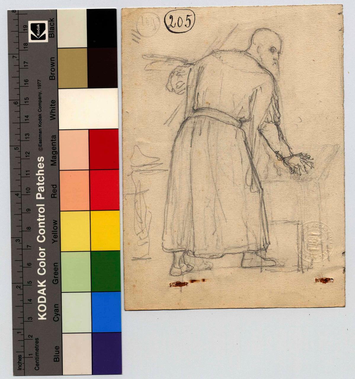 Studio per il "Tiziano e Carlo V", figura maschile, Tiziano (disegno) di Hayez, Francesco (metà sec. XIX)