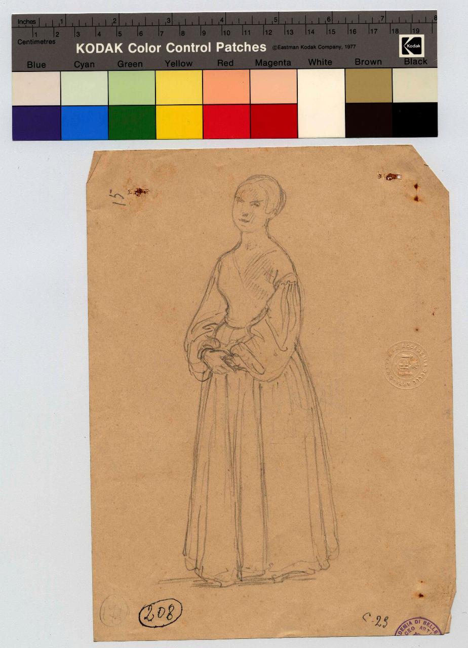 Figura di donna in atto di attesa, figura femminile (disegno) di Hayez, Francesco (metà sec. XIX)