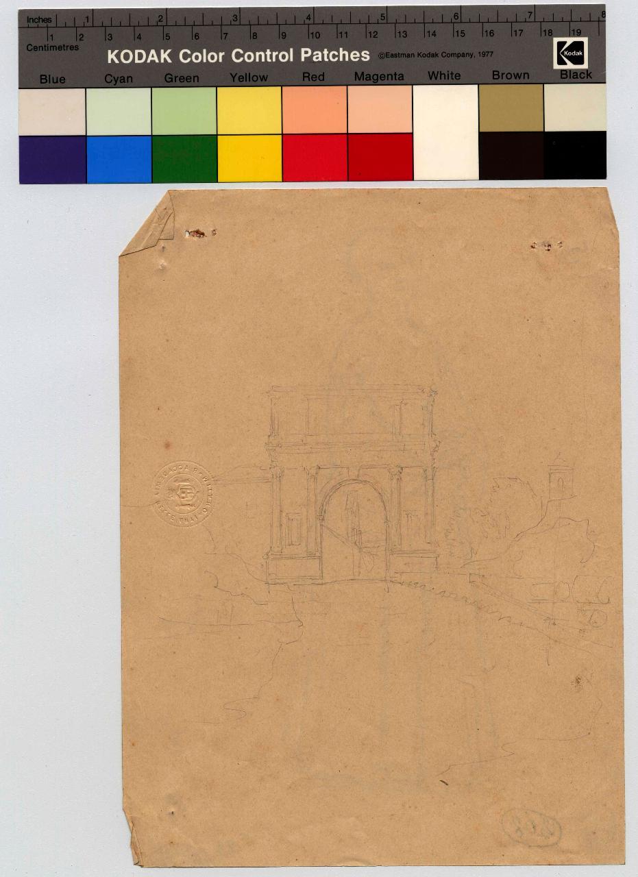 Arco di Trionfo, paesaggio romano, arco di trionfo (disegno) di Hayez, Francesco (metà sec. XIX)