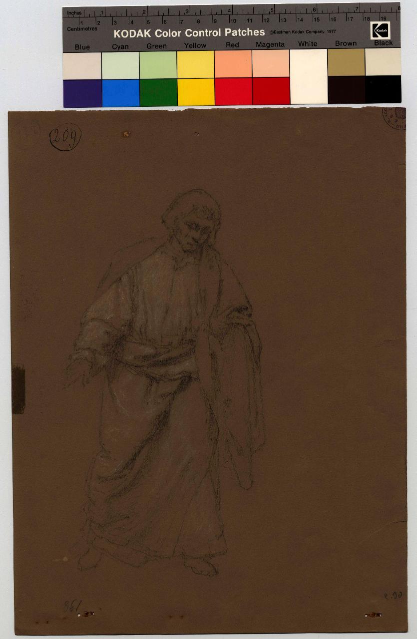 Uomo paludato che cammina, figura maschile (disegno) di Hayez, Francesco (metà sec. XIX)