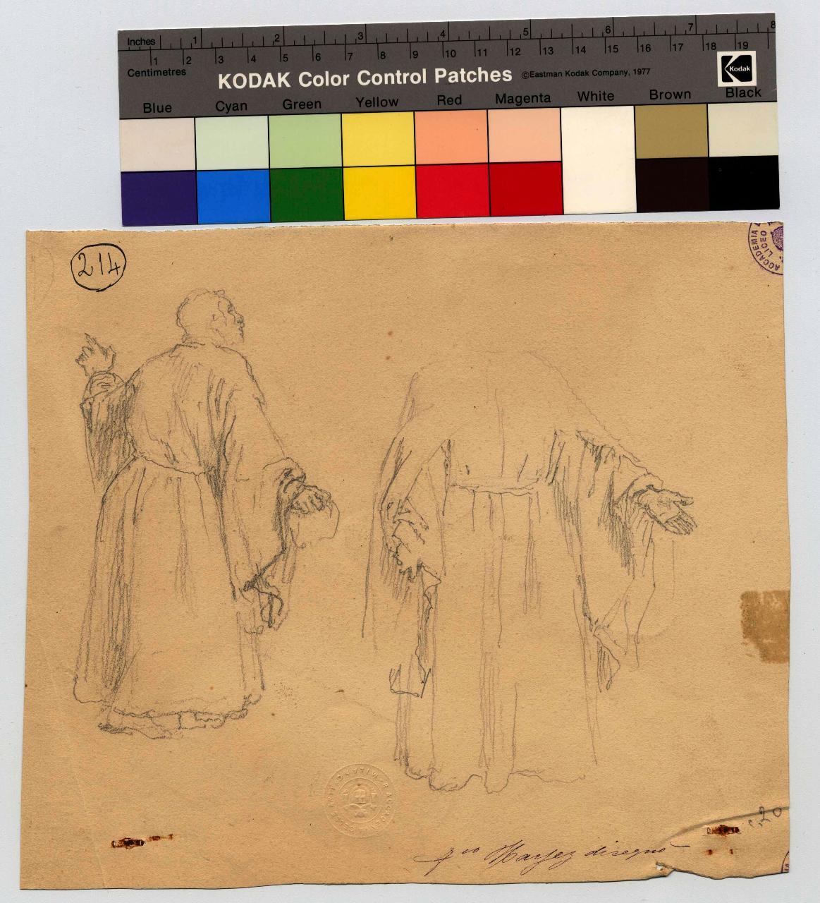 Studi per uomini in toga, figure maschili (disegno) di Hayez, Francesco (metà sec. XIX)