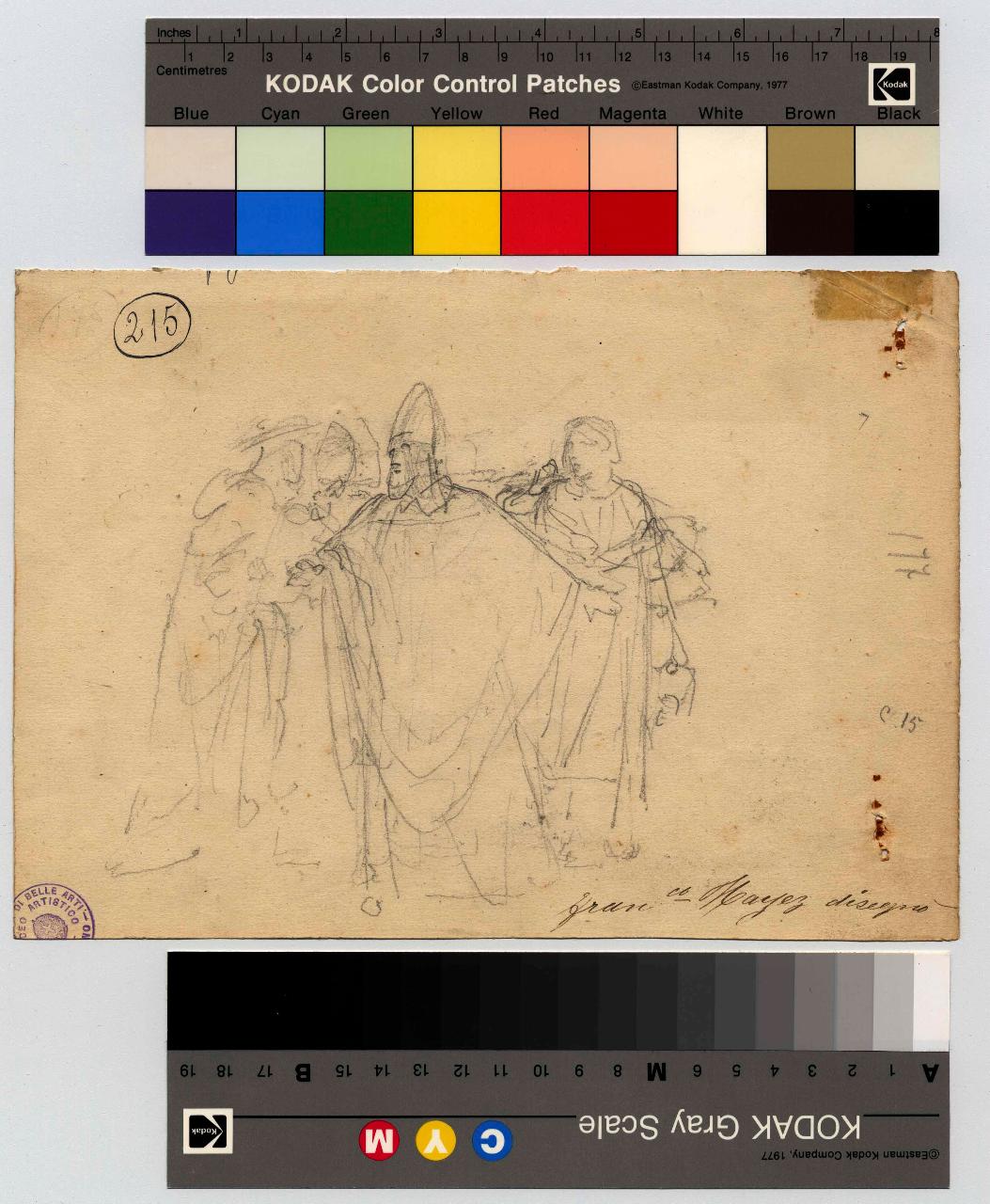 Studio di vescovo ed ecclesiastici, vescovo, ecclesiastici (disegno) di Hayez, Francesco (metà sec. XIX)