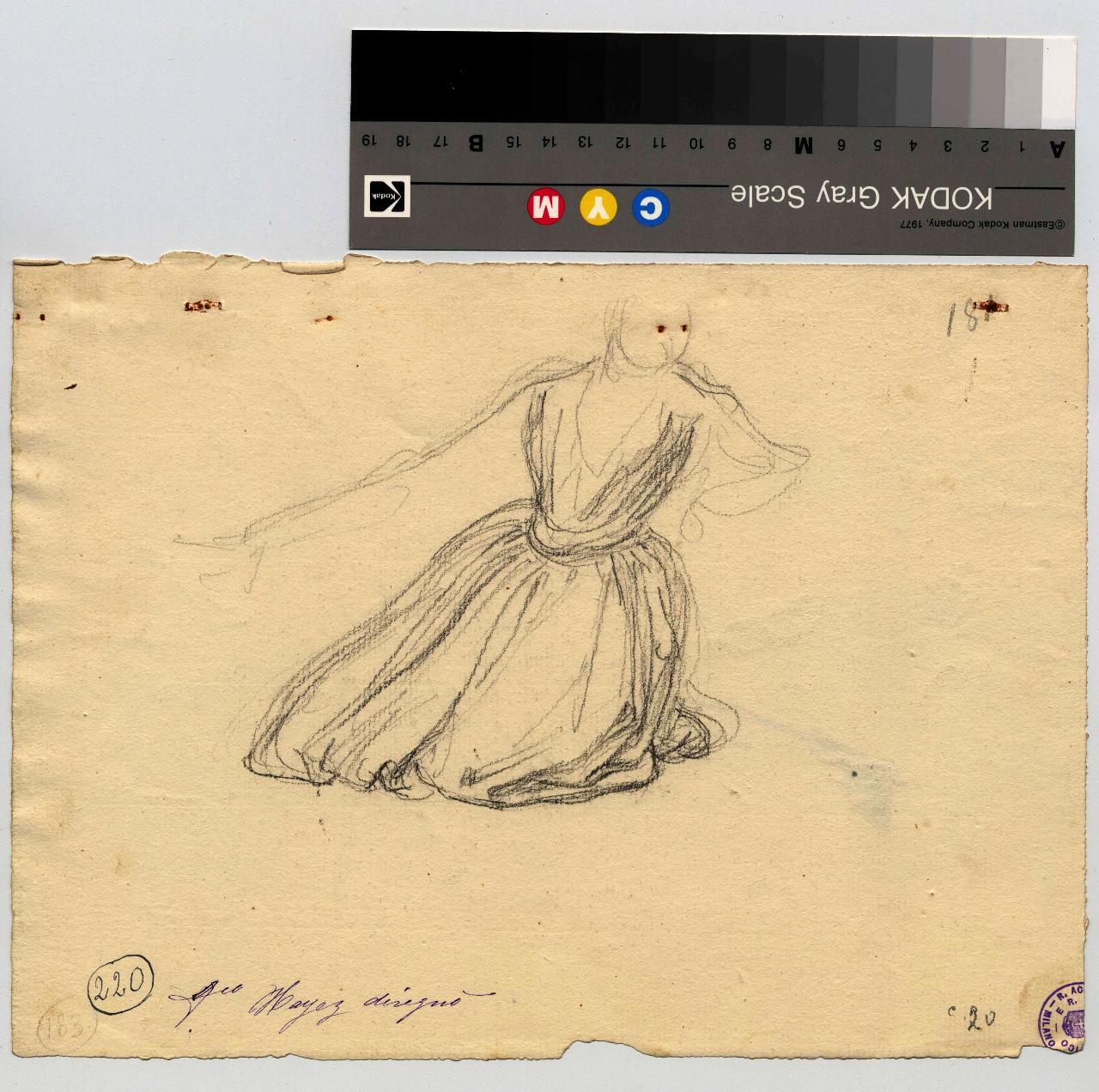 Figura di donna inginocchiata/ Studio di gonna, figura femminile inginocchiata | gonna (disegno) di Hayez, Francesco (metà sec. XIX)