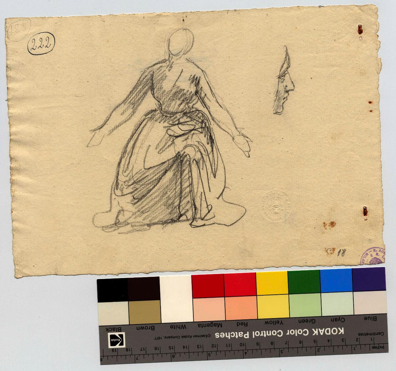 Donna inginocchiata e testa di donna di profilo/ Studio di mano e profilo, figura femminile in ginocchio, testa | mano, testa (disegno) di Hayez, Francesco (metà sec. XIX)