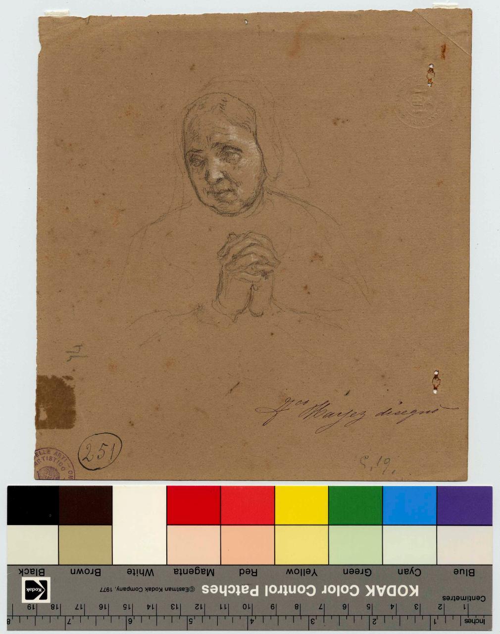 Mezza figura di donna che prega. Ritratto, figura femminile in preghiera, ritratto (disegno) di Hayez, Francesco (metà sec. XIX)