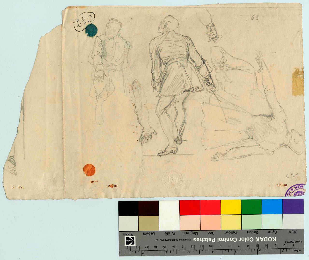 Studio di costumi settecenteschi, figure maschili, costumi settecenteschi, mano (disegno) di Hayez, Francesco (metà sec. XIX)