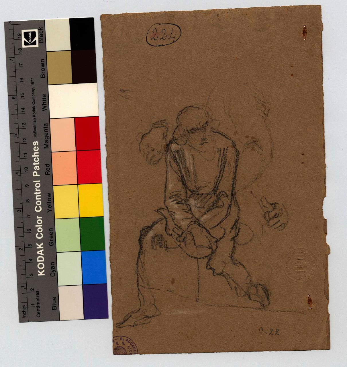 Uomo seduto prigioniero. Studi per l'"Alberico da Romano in carcere"/ Uomo in costume quattrocentesco all'impiedi e profilo di vecchio, figura maschile | figure maschili (disegno) di Hayez, Francesco (metà sec. XIX)