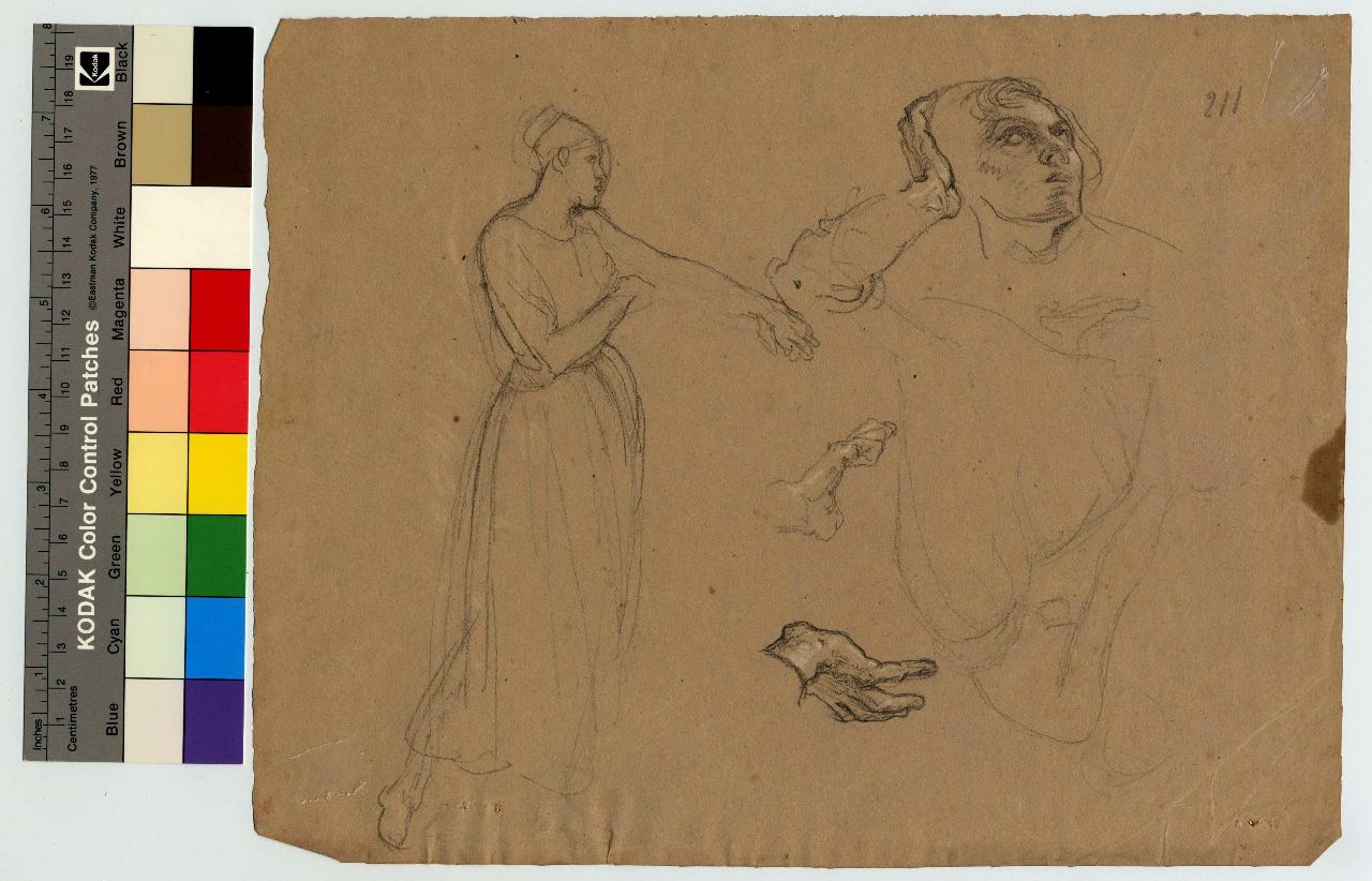 Studio di donna vista di fianco e testa, figura femminile e testa (disegno) di Hayez, Francesco (metà sec. XIX)