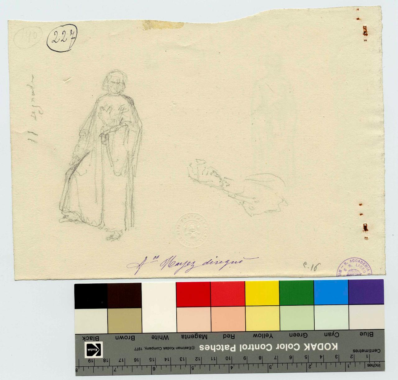 Uomo togato e braccio/ Uomo togato, figura maschile e braccio | figura maschile (disegno) di Hayez, Francesco (metà sec. XIX)