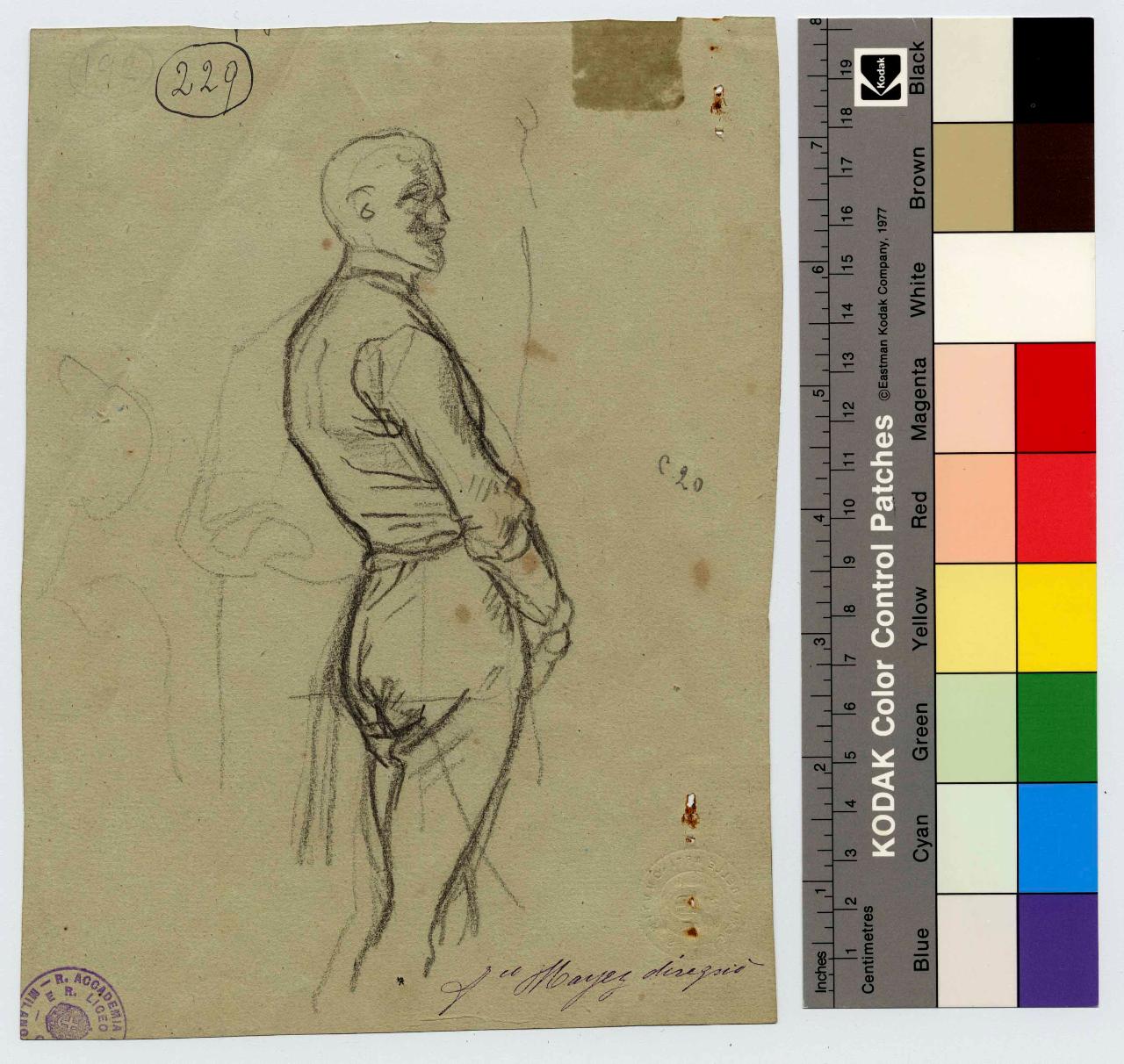 Figura d'uomo di fianco/ Schizzo di figura femminile, figura maschile | figure femminili (disegno) di Hayez, Francesco (metà sec. XIX)