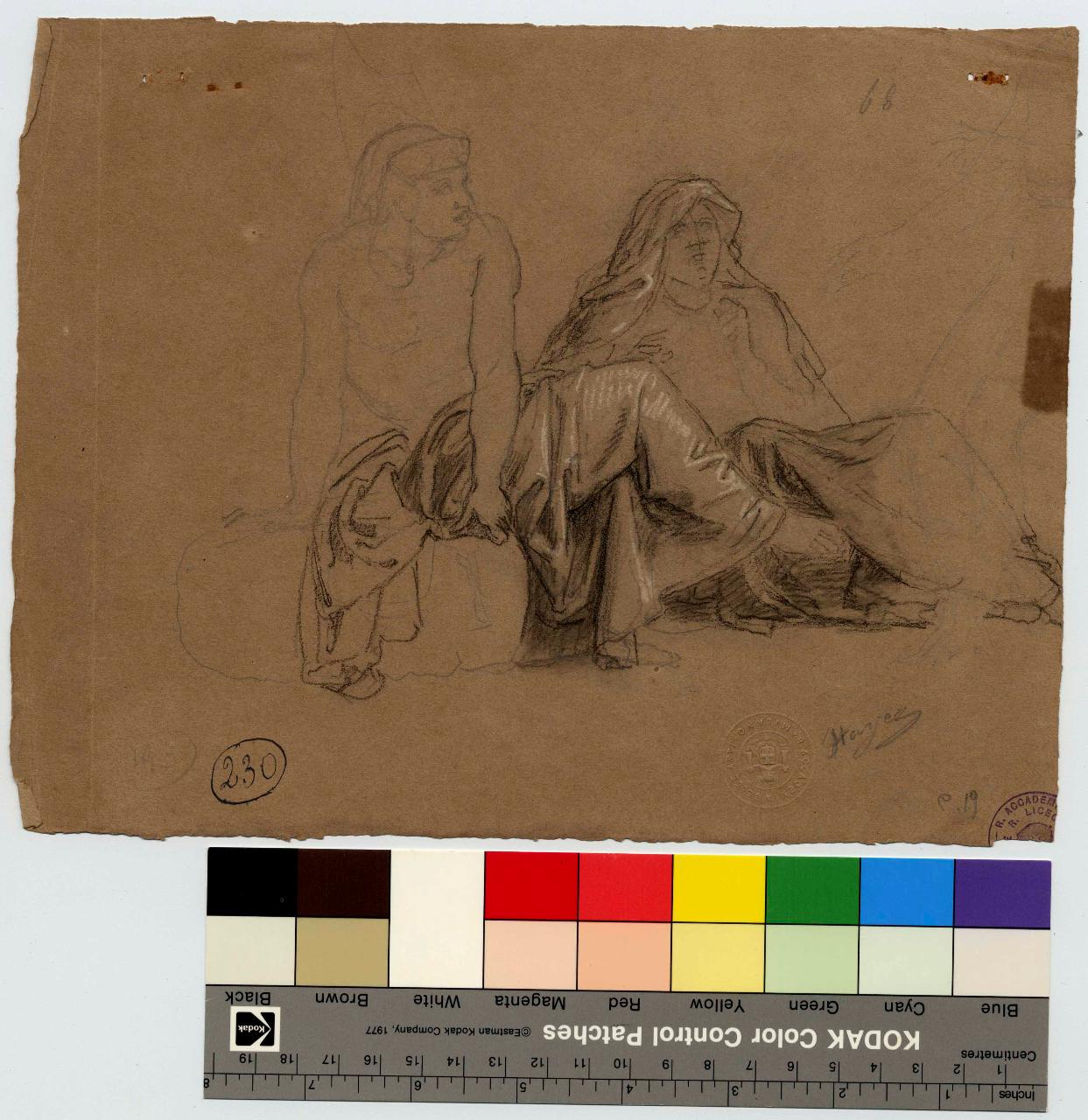 Schizzo per quadro di oggetto orientale/ Studio di velo (copri-capo) femminile, figure maschili | panneggio (disegno) di Hayez, Francesco (metà sec. XIX)