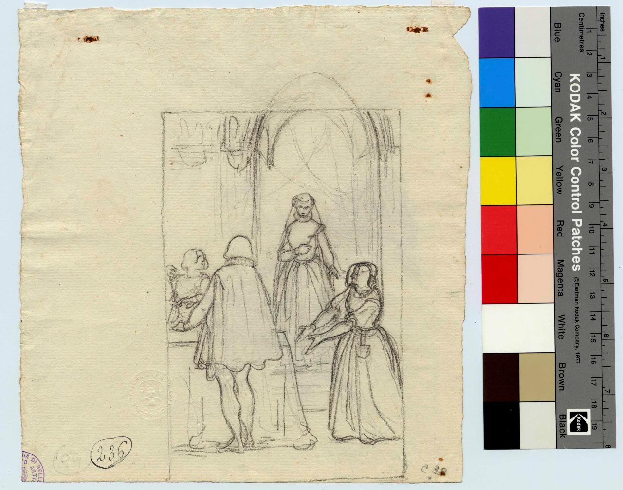Schizzo per quadro storico/ Gruppo di nude sedute (Le grazie?), scena storica con figure | figure femminili (disegno) di Hayez, Francesco (metà sec. XIX)