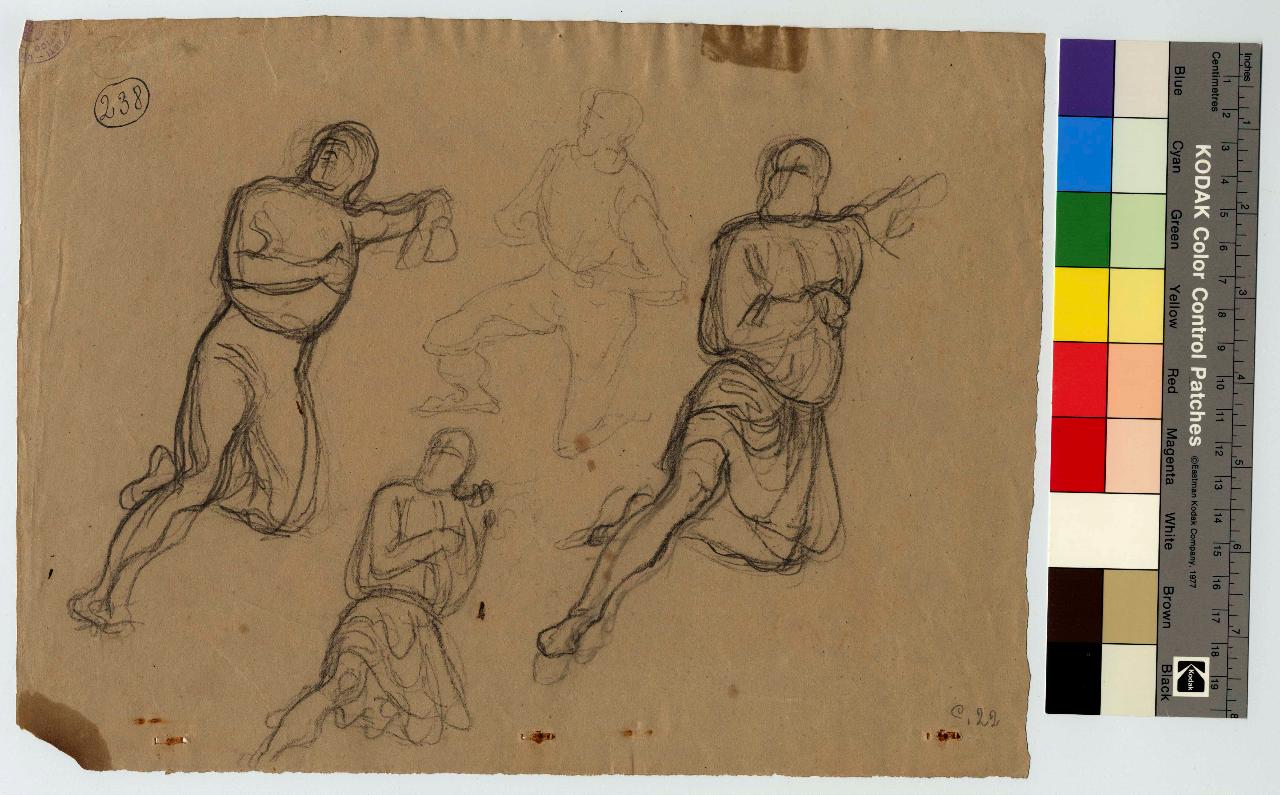 Studio di uomo con gamba piegata/ Studio di cavaliere armato, figure maschili | guerrieri (disegno) di Hayez, Francesco (metà sec. XIX)