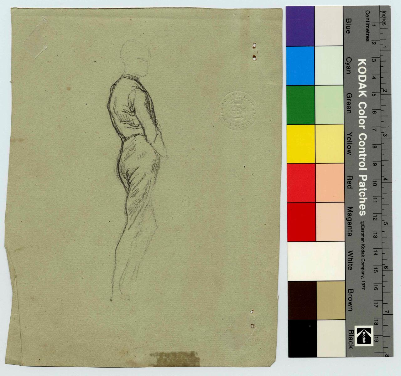 Figura di paggio vista di lato, figura maschile (disegno) di Hayez, Francesco (metà sec. XIX)