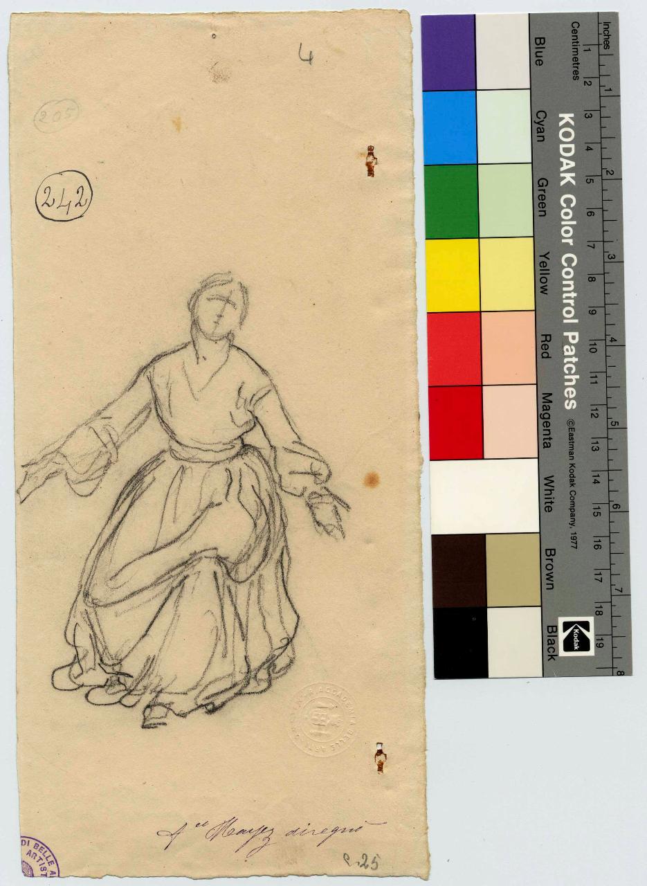 Figura di donna seduta con le braccia aperte, figura femminile (disegno) di Hayez, Francesco (metà sec. XIX)