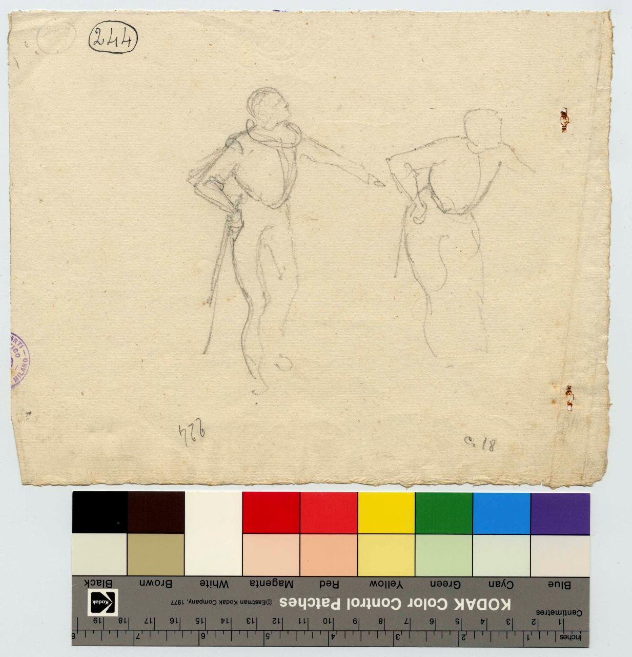 Figura di gentiluomo armato, nudo maschile (disegno) di Hayez, Francesco (metà sec. XIX)