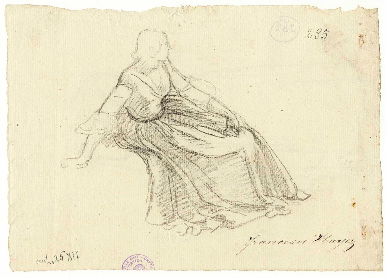 Donna seduta vista di lato, figura femminile seduta (disegno) di Hayez, Francesco (metà sec. XIX)