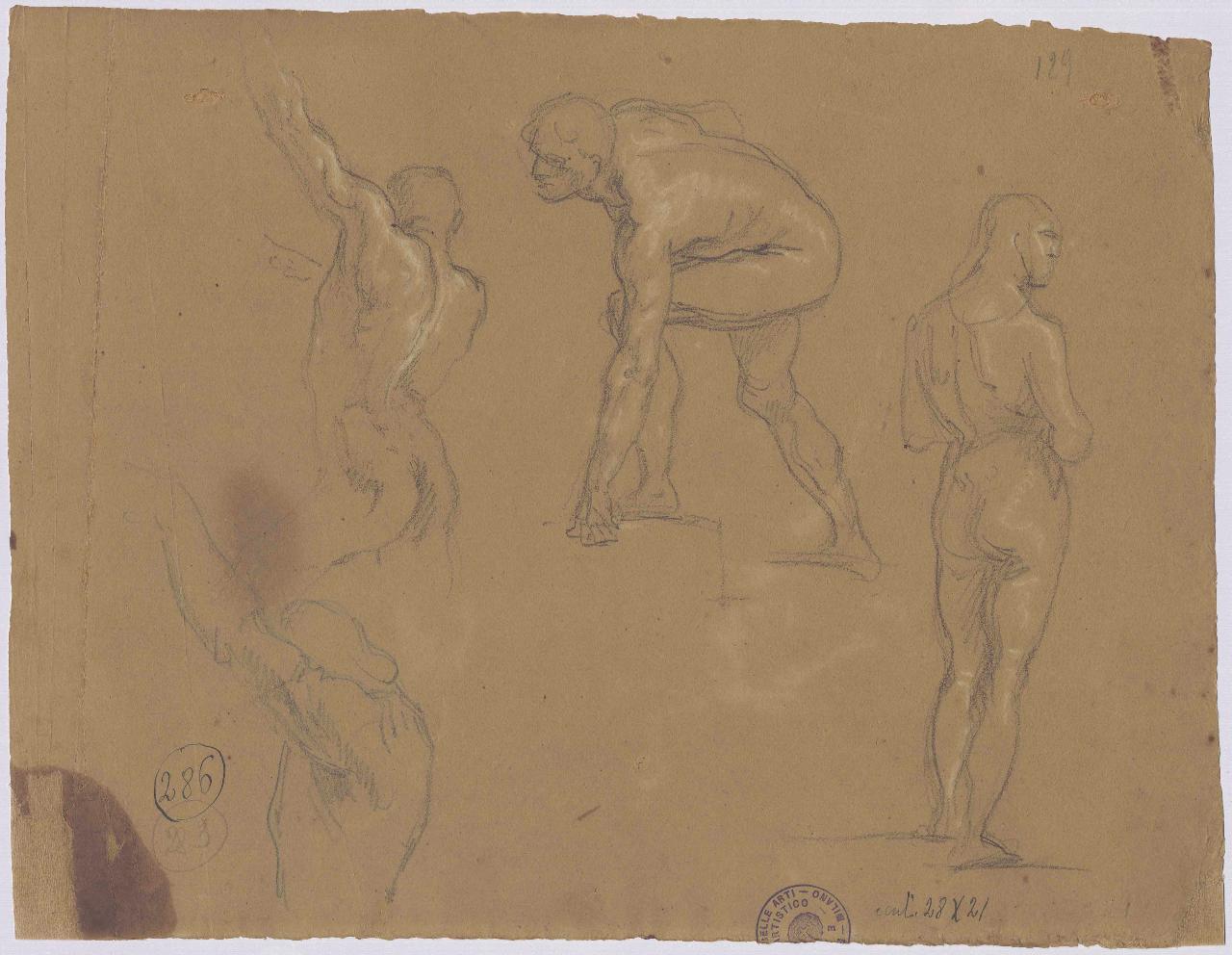 Studi di figura virile in varie attitudini/ Giovanetti che lancian sassi, figure maschili | figure maschili (disegno) di Hayez, Francesco (metà sec. XIX)