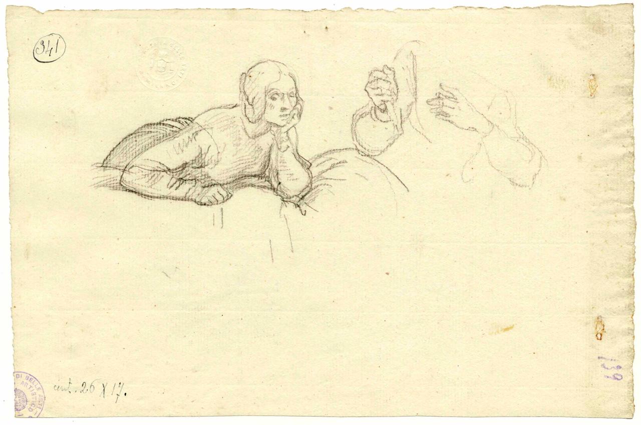 Mezza figura femminile, figura femminile, busto (disegno) di Hayez, Francesco (metà sec. XIX)