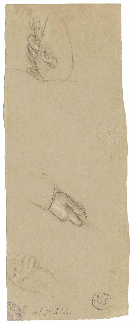 Studi di mano e tavolozza, mano, tavolozza (disegno) di Hayez, Francesco (metà sec. XIX)
