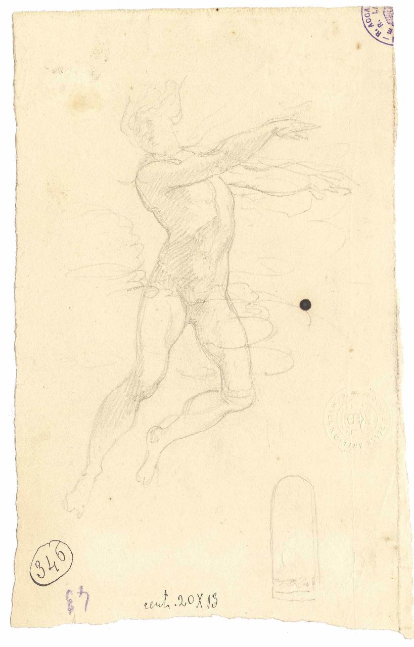 Ignudo librato in aria, nudo maschile (disegno) di Hayez, Francesco (metà sec. XIX)