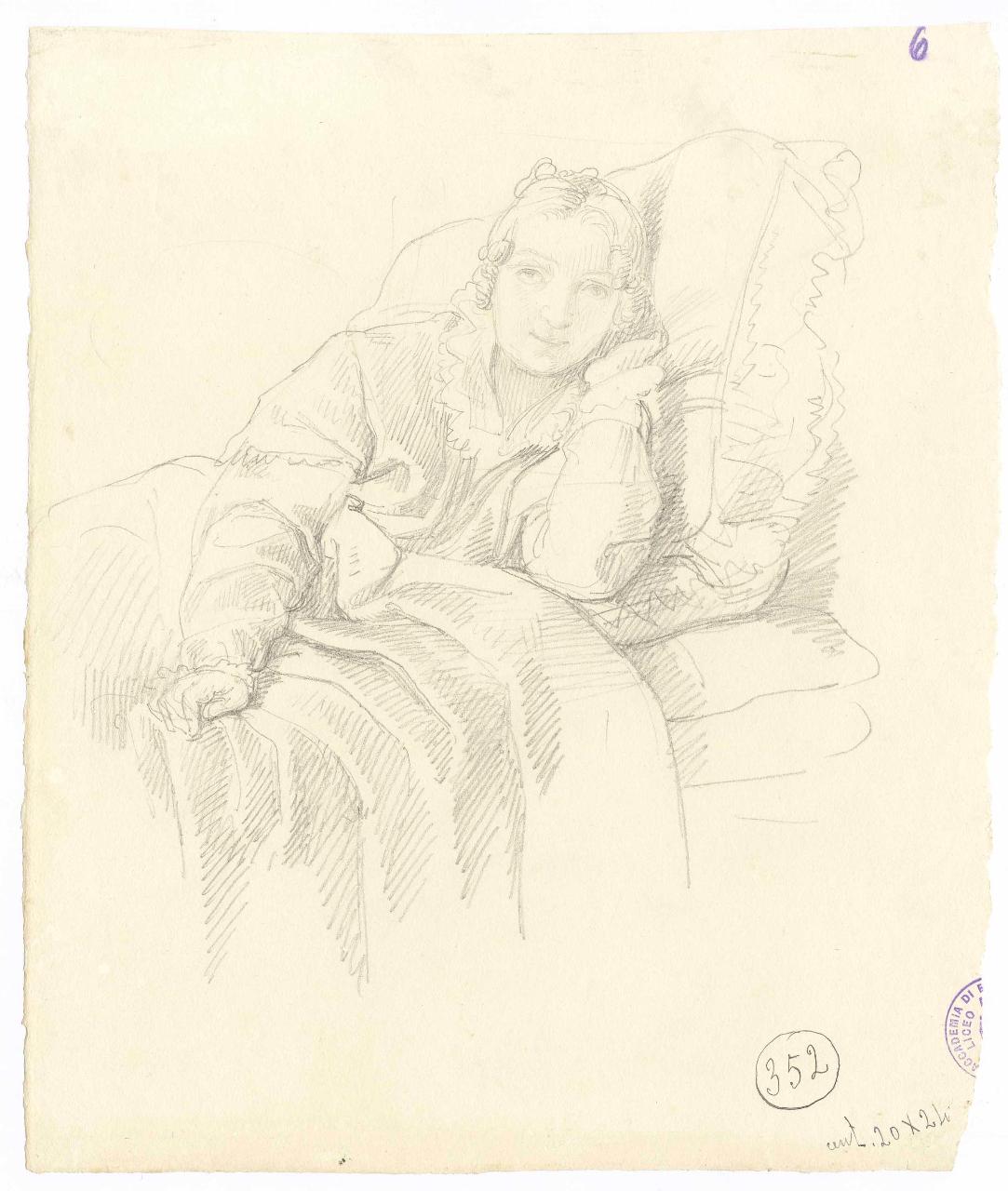 Schizzo della moglie malata, figura femminile (disegno) di Hayez, Francesco (metà sec. XIX)