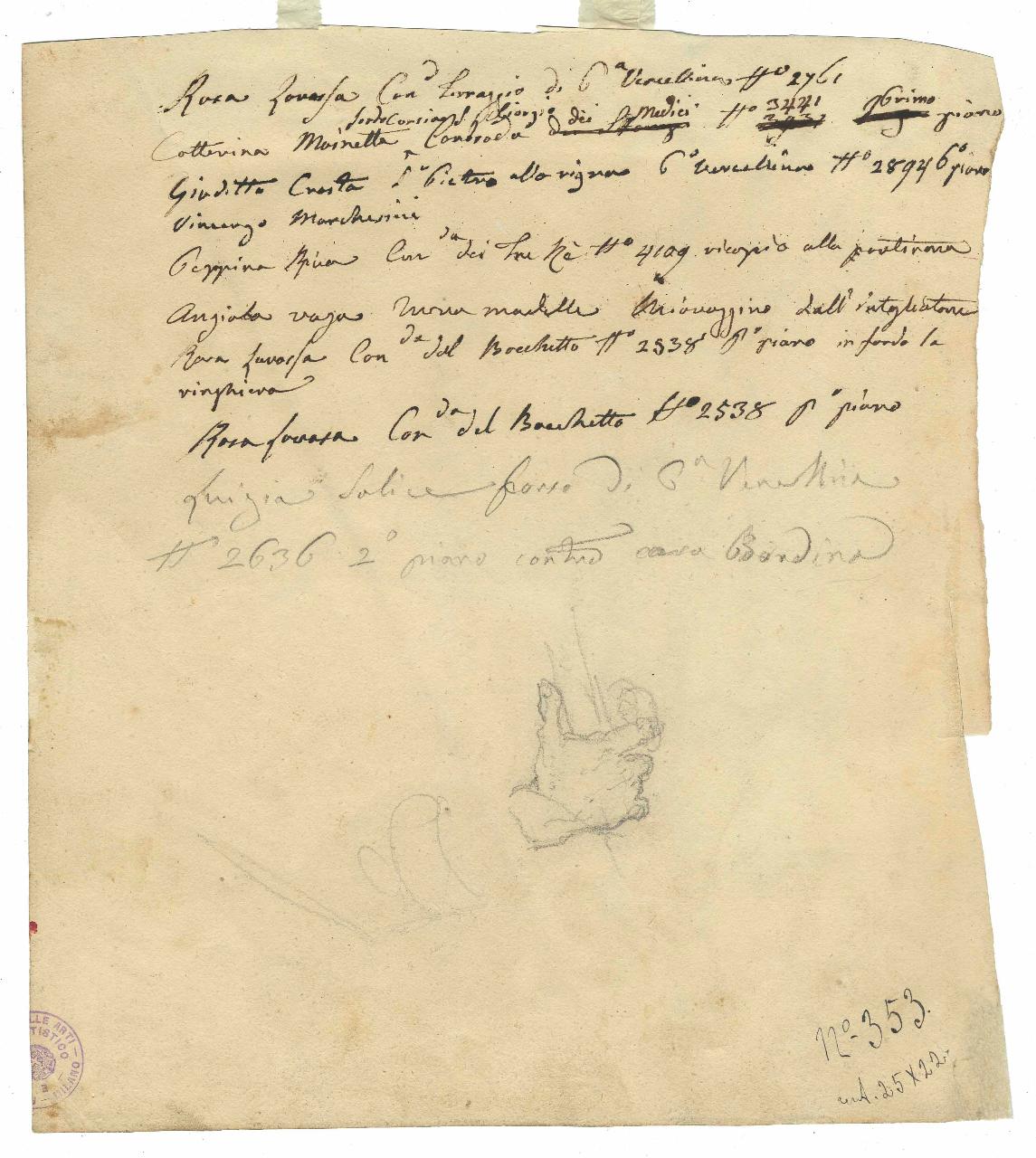 Una mano, mano (disegno) di Hayez, Francesco (metà sec. XIX)