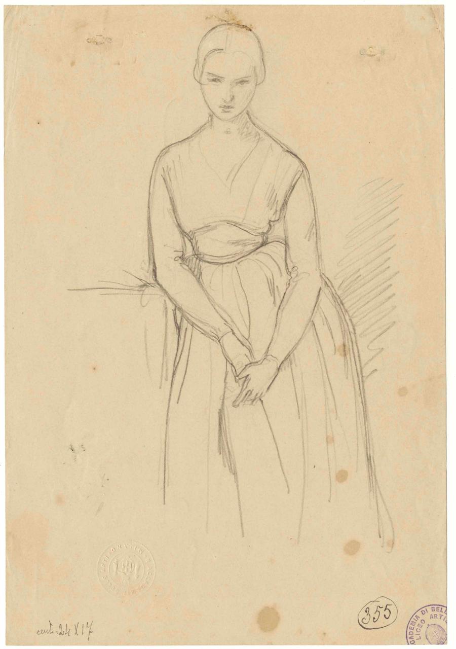 Figura di donna all'impiedi (studio per ritratto)/ Studi di mani, figura femminile, ritratto | mani (disegno) di Hayez, Francesco (metà sec. XIX)