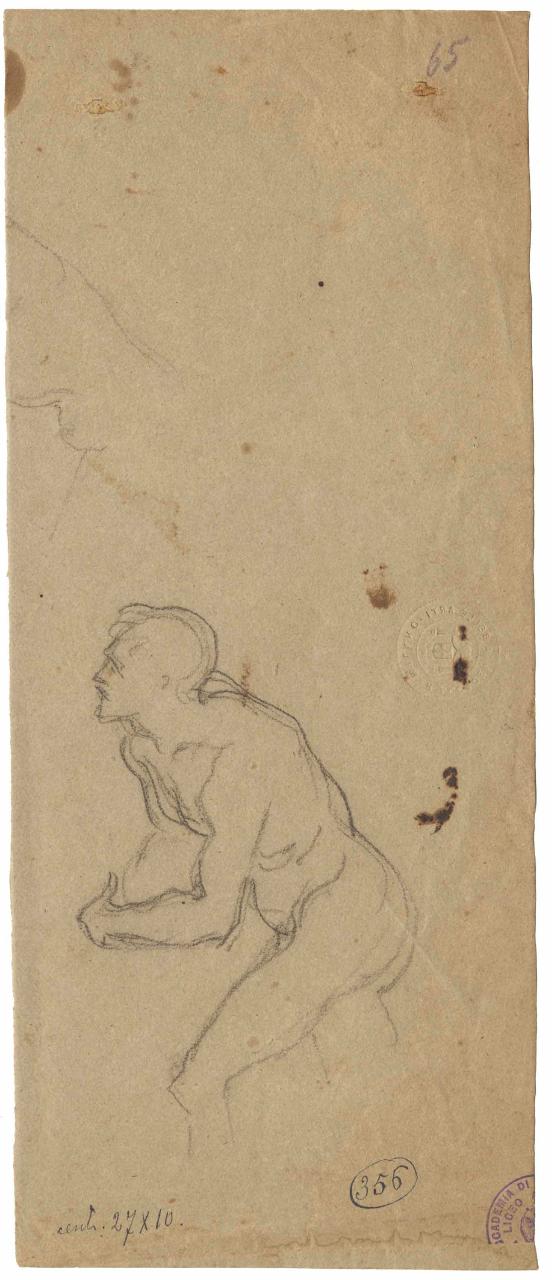 Ignudo chinato/ Figura d'uomo all'impiedi (lottatore) e studio di mano, nudo maschile | figura maschile, lottatore, mano (disegno) di Hayez, Francesco (metà sec. XIX)