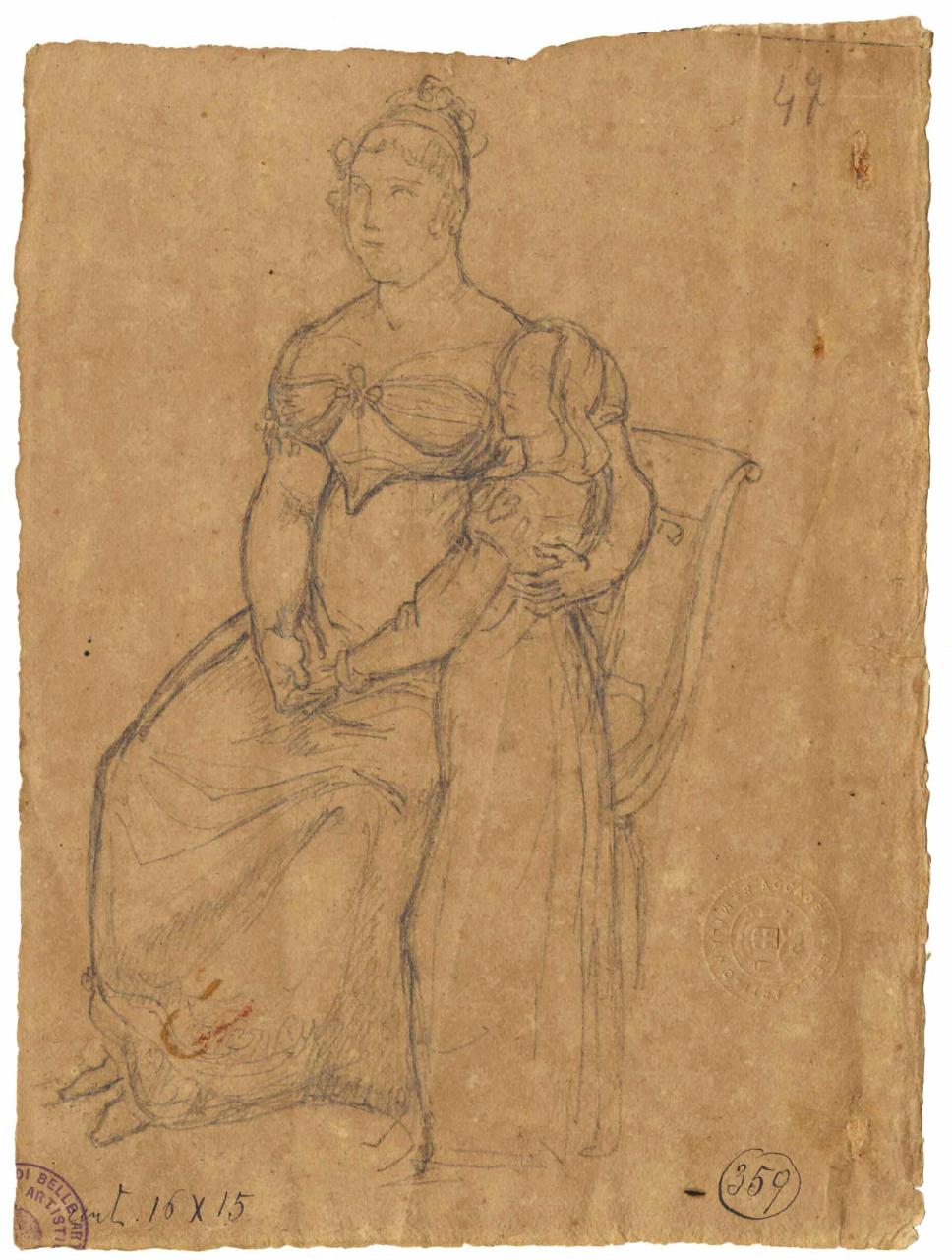 Studio per ritratto (mamma e figlia), ritratto, figure femminili (disegno) di Hayez, Francesco (metà sec. XIX)