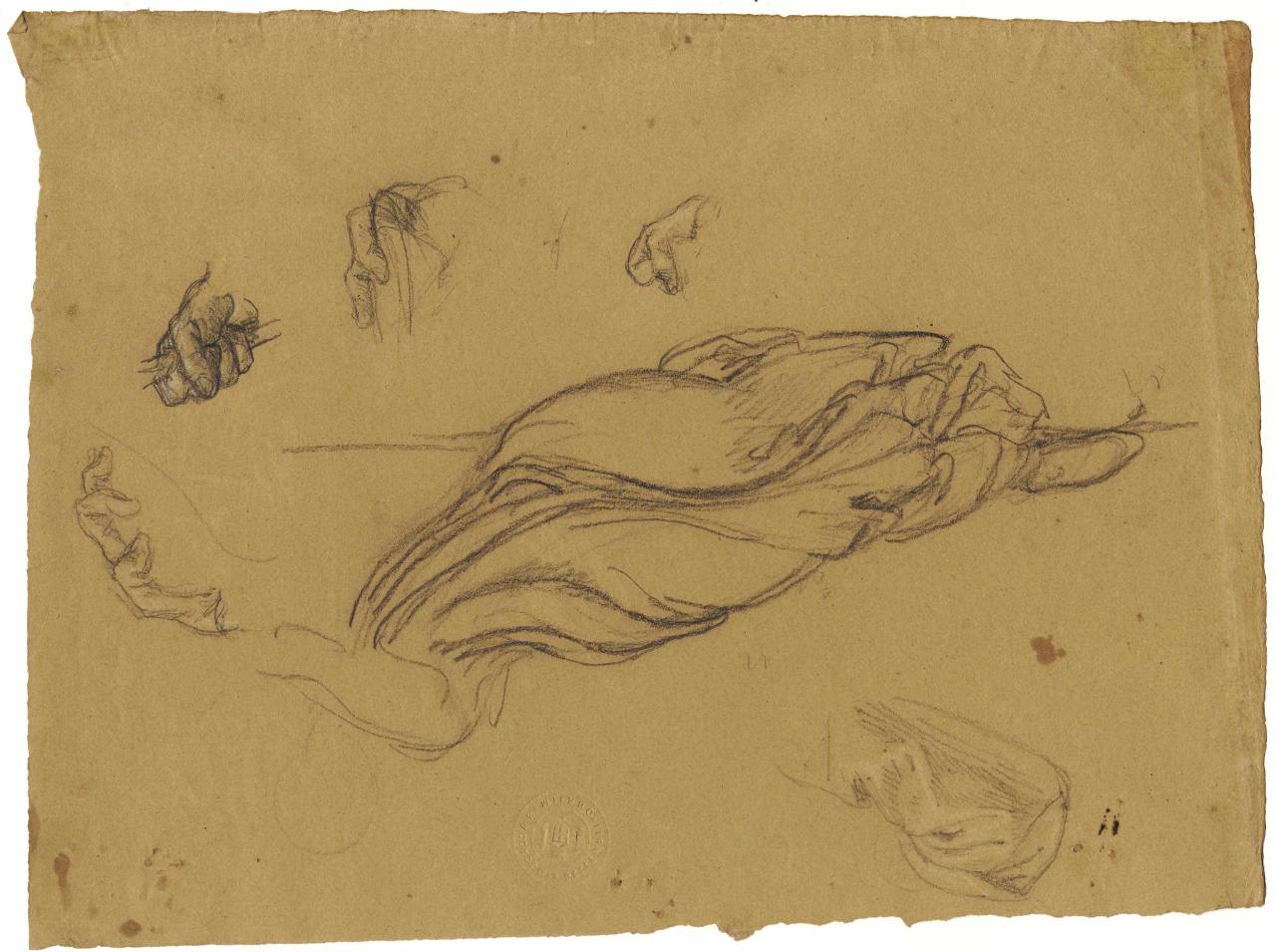 Studi di panneggio di donna distesa, panneggio (disegno) di Hayez, Francesco (metà sec. XIX)