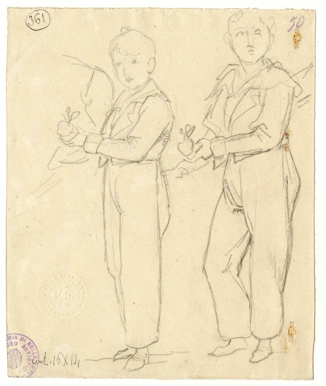 Schizzo di due ragazzi (per ritratto), figure maschili, ragazzi (disegno) di Hayez, Francesco (metà sec. XIX)