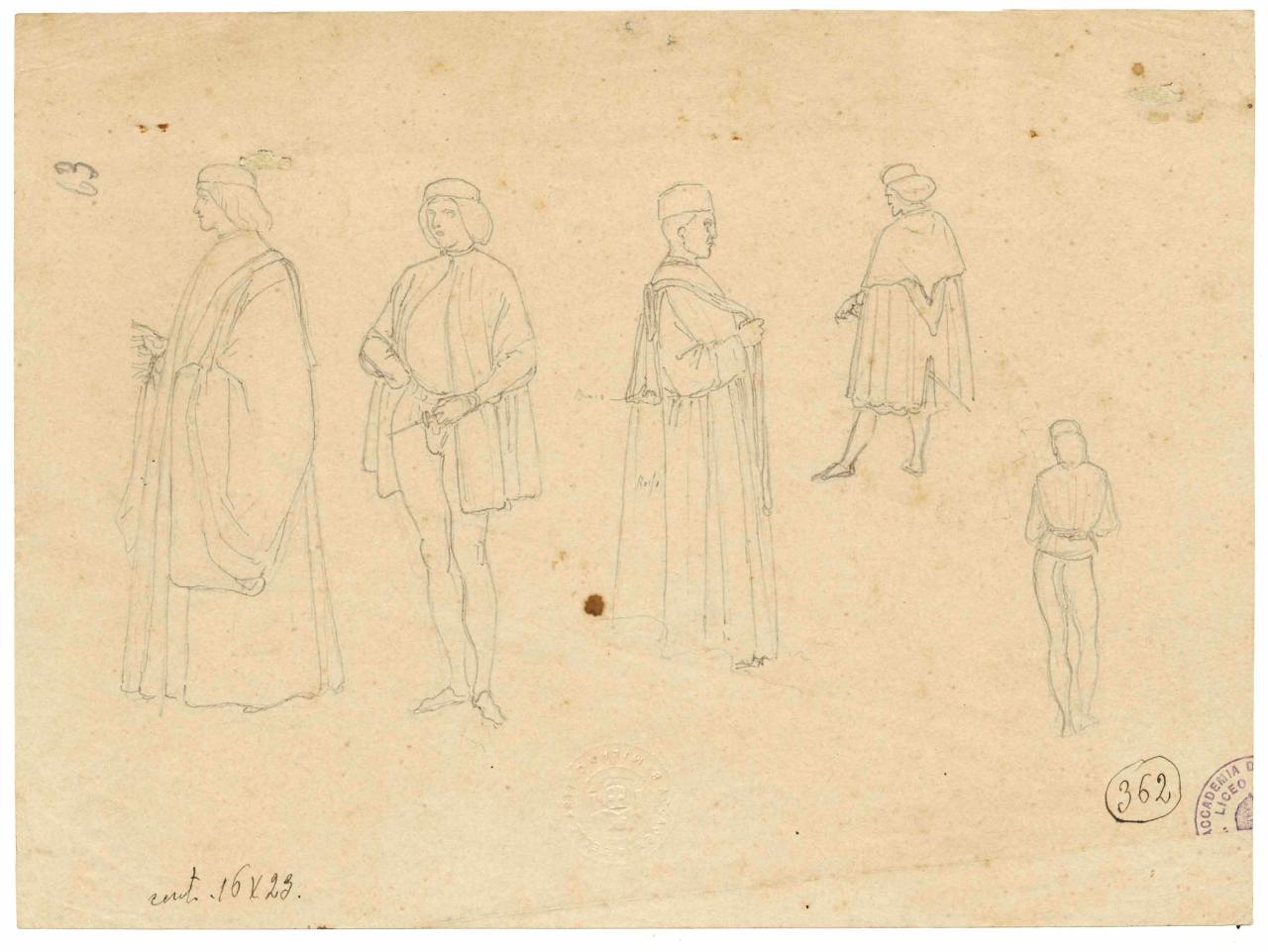 Studi di costumi quattrocenteschi/ Studi di costumi quattrocenteschi, costumi quattrocenteschi | costumi quattrocenteschi (disegno) di Hayez, Francesco (metà sec. XIX)