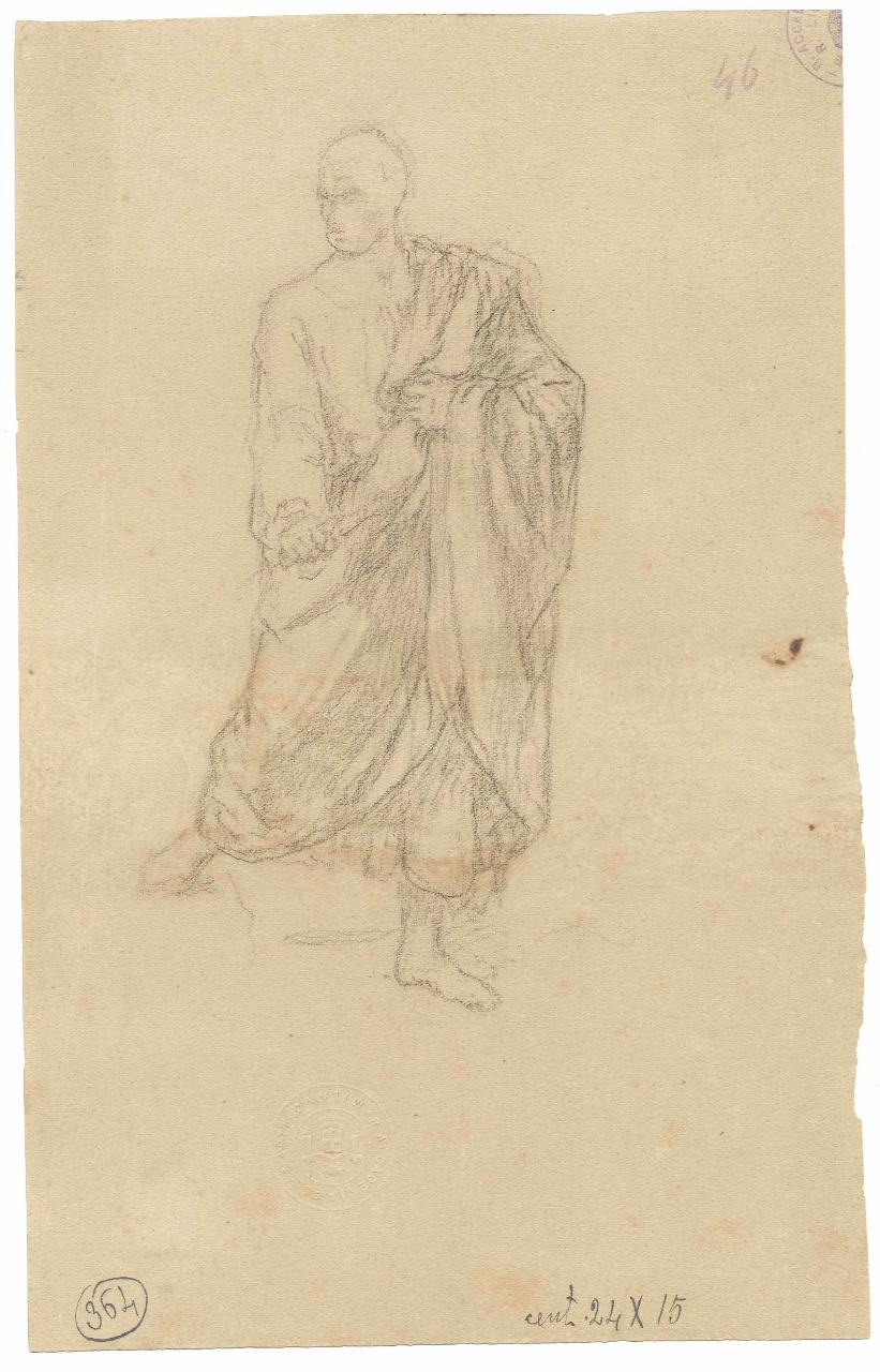 Figura drappeggiata alla romana, Figura maschile con drappo (disegno) di Hayez, Francesco (metà sec. XIX)