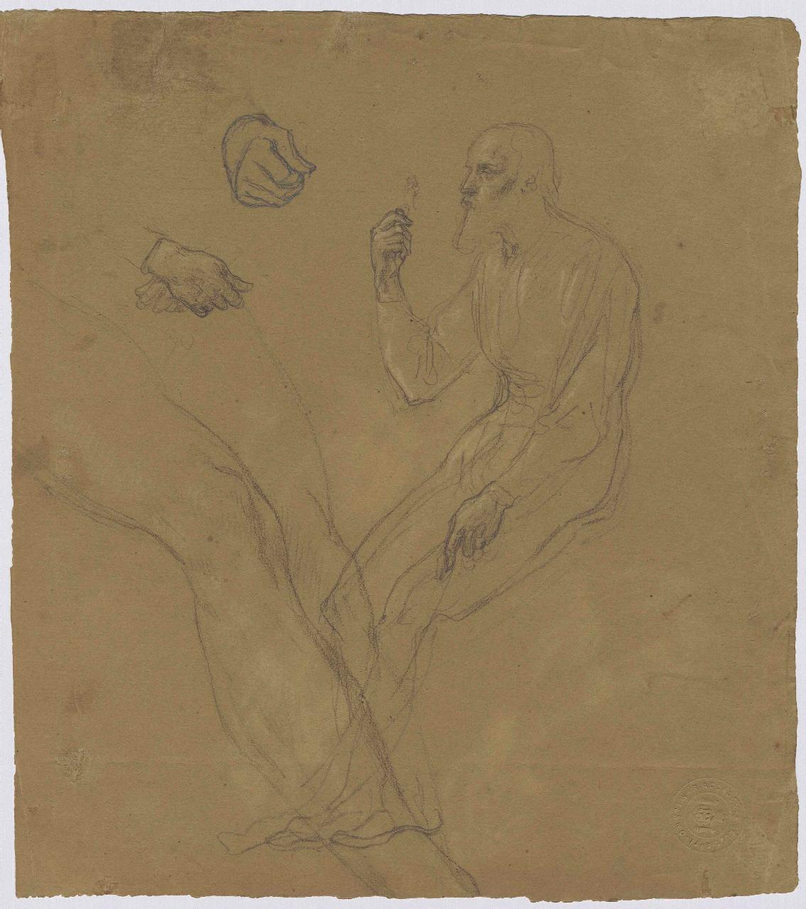 Uomo barbato e studio di gambe, figura maschile con barba, gambe (disegno) di Hayez, Francesco (metà sec. XIX)