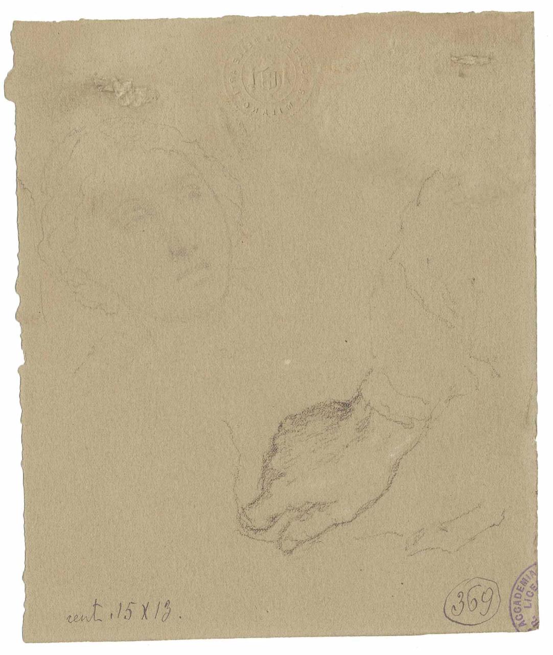 Schizzo di testa e braccio, testa, braccio (disegno) di Hayez, Francesco (metà sec. XIX)