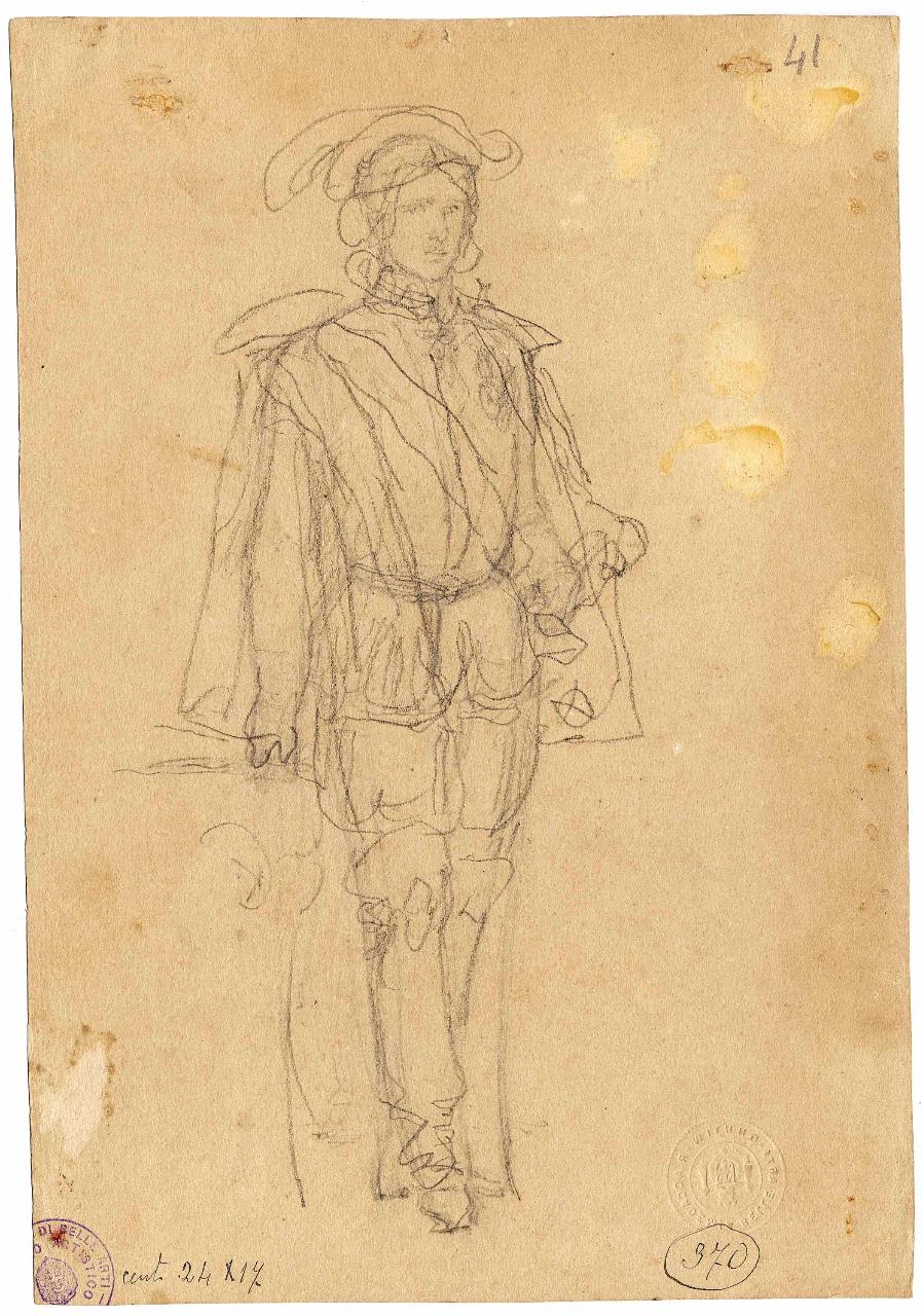 Figura di giovane in costume, figura maschile (disegno) di Hayez, Francesco (metà sec. XIX)