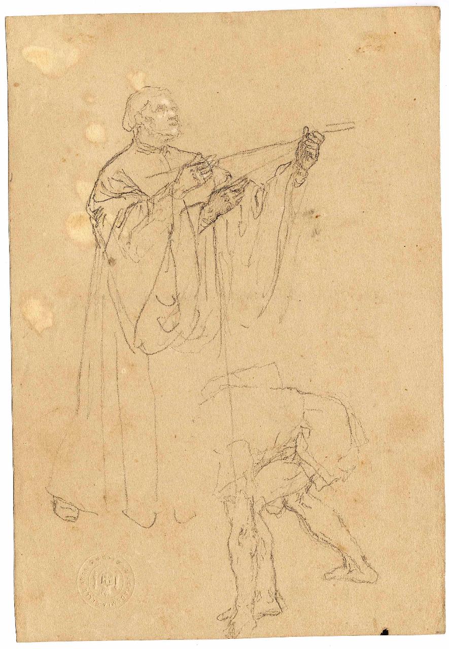 Schizzo di patrizio veneto all'impiedi e di uomo chinato, figure maschili (disegno) di Hayez, Francesco (metà sec. XIX)