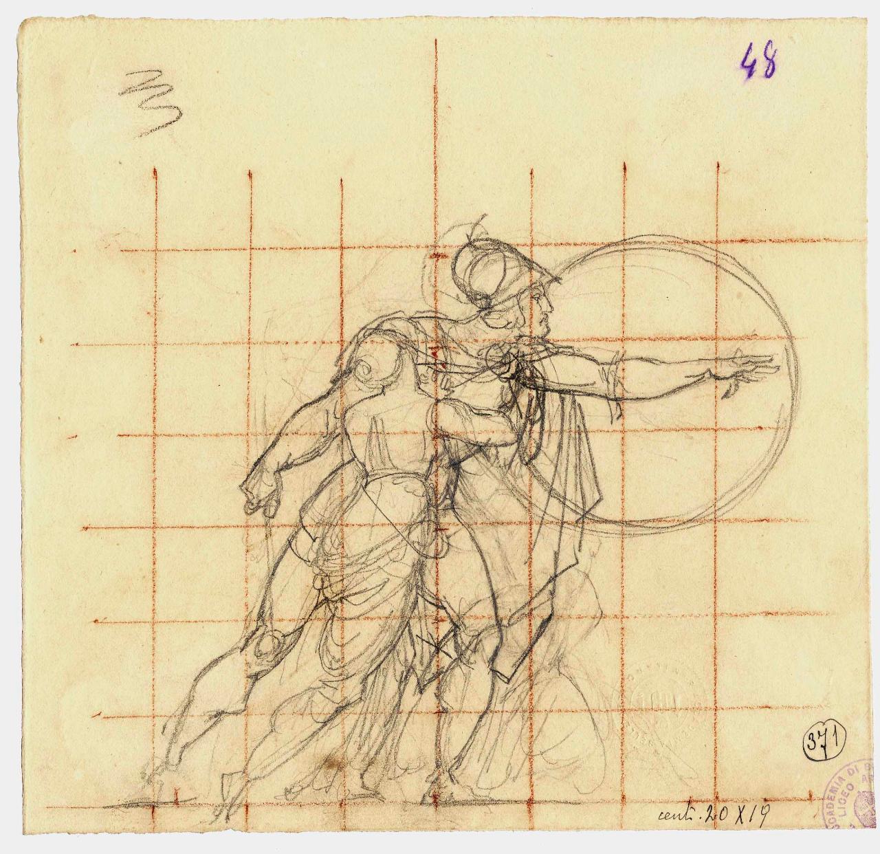 Ettore e Andromaca (?), figure mitologiche, Ettore, Andromaca (disegno) di Hayez, Francesco (metà sec. XIX)