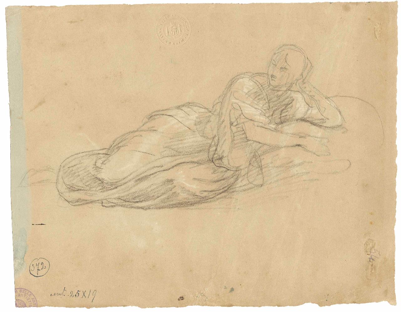 Figura di donna sdraiata/ Due ignude, figura femminile | nudi femminili (disegno) di Hayez, Francesco (metà sec. XIX)