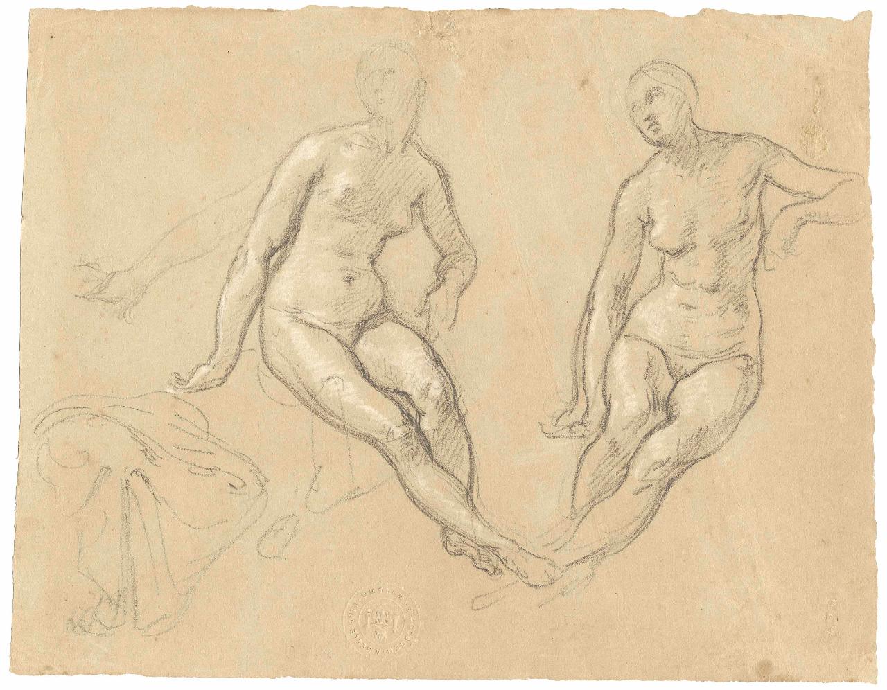 Due ignude, nudi femminili (disegno) di Hayez, Francesco (metà sec. XIX)