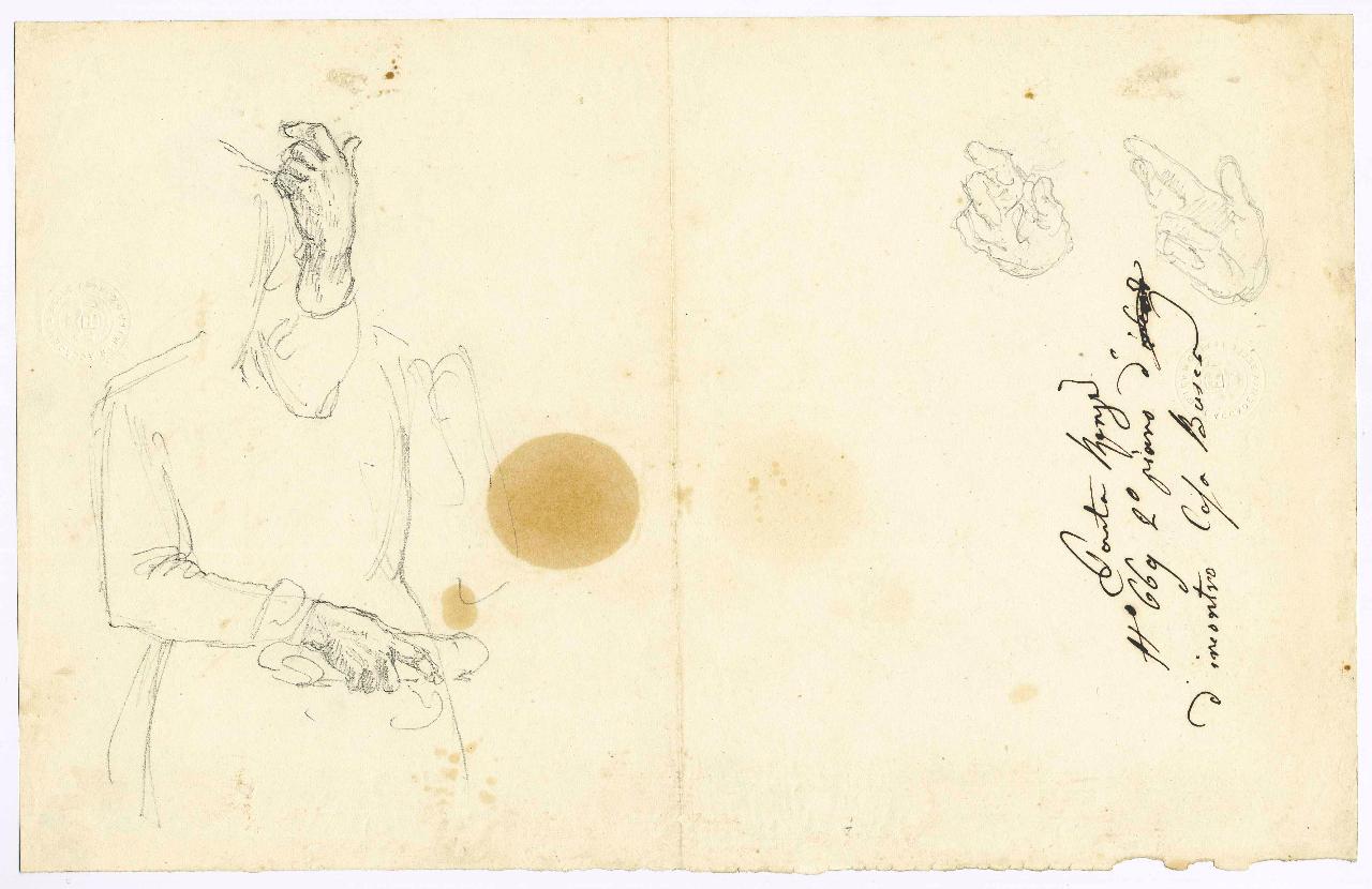 Studi di mano, mani (disegno) di Hayez, Francesco (metà sec. XIX)