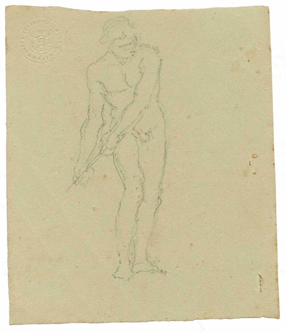 Schizzo di nudo in atto di tirare, nudo maschile (disegno) di Hayez, Francesco (metà sec. XIX)