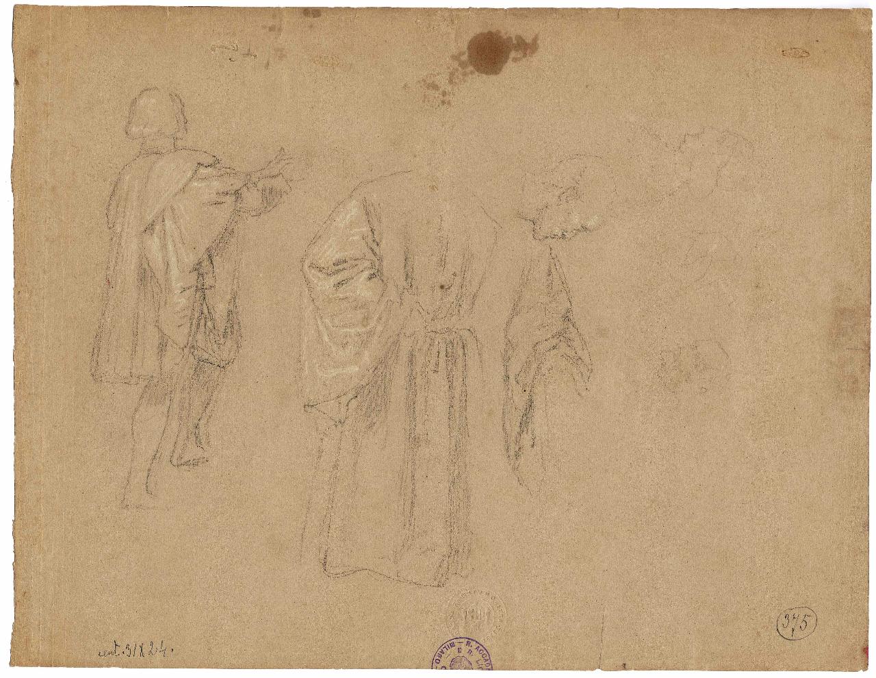 Figure panneggiate alla veneta per quadro storico/ Patrizio, e giovane all'impiedi e testina, scena storica | figure maschili e testa (disegno) di Hayez, Francesco (metà sec. XIX)